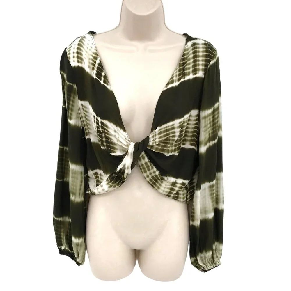 NWT Line & Dot / Anthropologie Womens Tie Dye Twisted Long Sleeve Crop Top Sz S - Picture 3 of 9